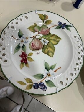 Tiffany & Co.  Porcelain Hand-Painted Fruit and Flower  2 piece with  hangers